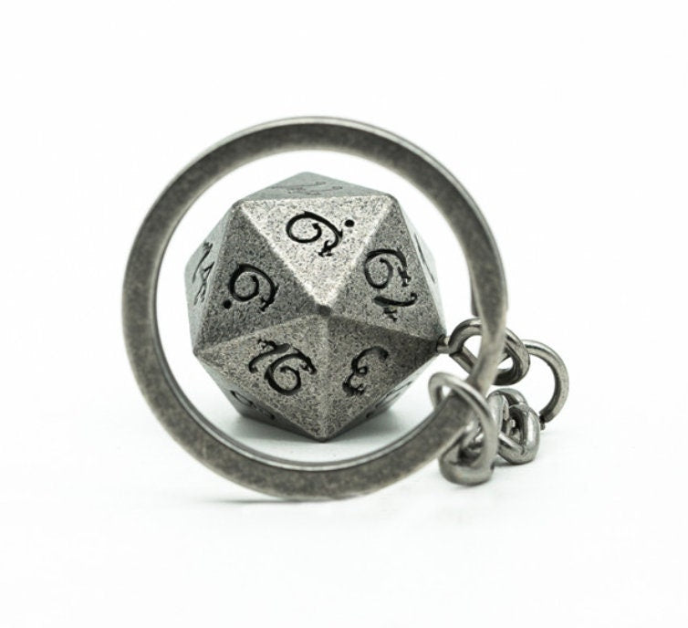 Metal D20 Keychain | Dice Jewelry | Silver | DND D&D Dungeons and Dragons Dice