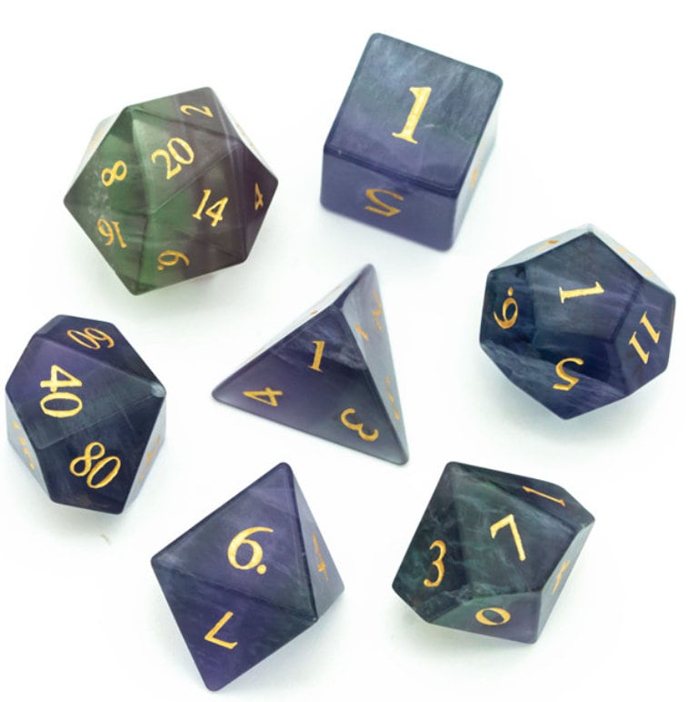 Real Gemstone Fluorite Polyhedral Dice Set DnD Game Dungeons and Dragons Set 7