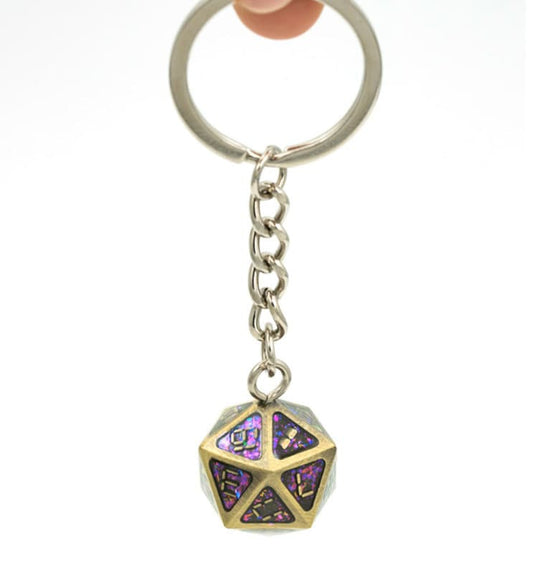 Metal D20 Keychain | Dice Jewelry | Gold Glitter | DND D&D Dungeons and Dragons Dice