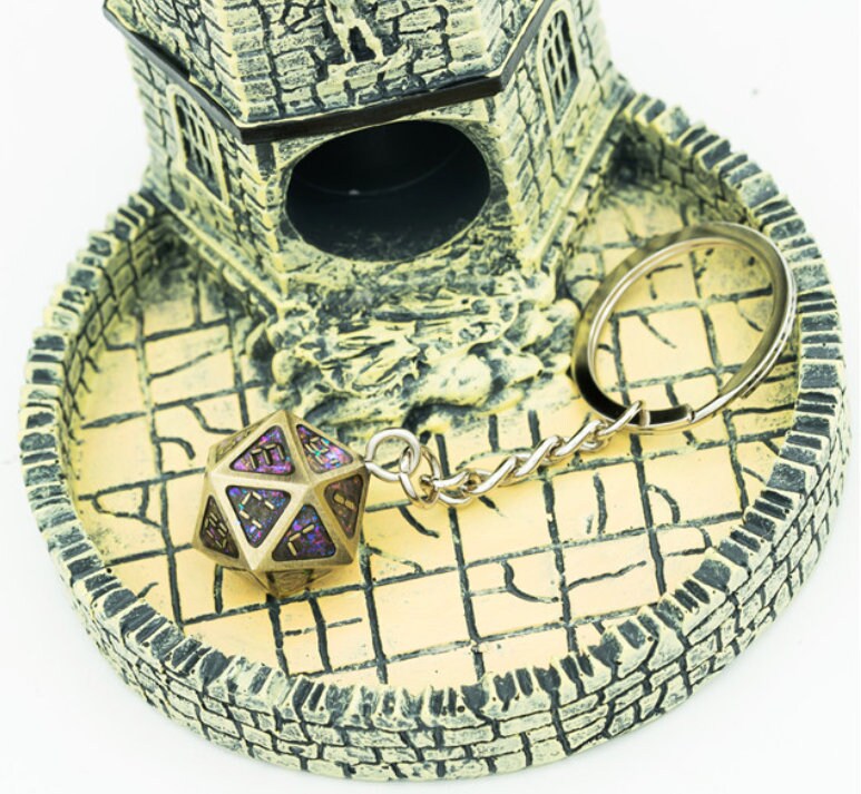 Metal D20 Keychain | Dice Jewelry | Gold Glitter | DND D&D Dungeons and Dragons Dice