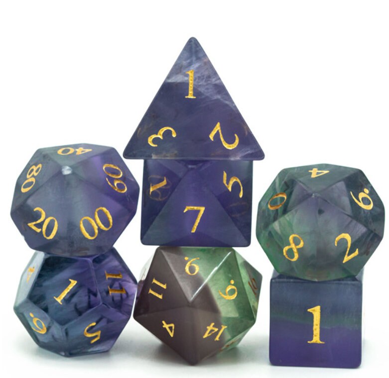 Real Gemstone Fluorite Polyhedral Dice Set DnD Game Dungeons and Dragons Set 7