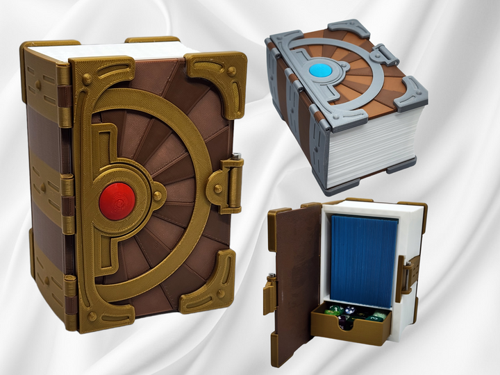 Fantasy spellbook deck box for Commander and sleeved TCG cards, primary product image.