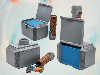 Additional view of the Mjolnir-inspired hammer deck box for Commander and sleeved TCG cards, image 3.