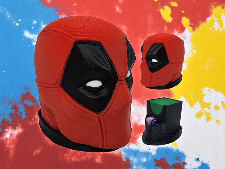 Deadpool-inspired deck box for Commander and sleeved TCG cards, primary product image.