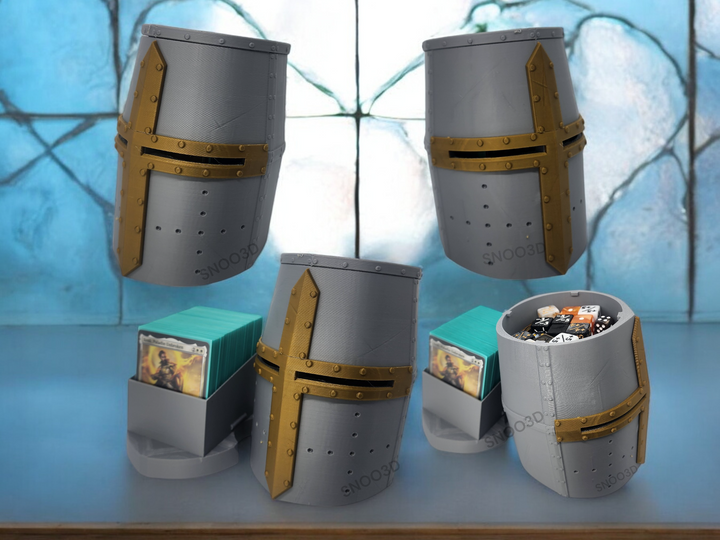 Knight helmet deck box for Commander and sleeved TCG cards, primary product image.