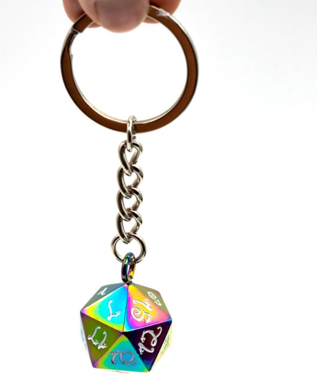 Metal D20 Keychain |  Dice Jewelry | Rainbow | DND D&D Dungeons and Dragons Dice
