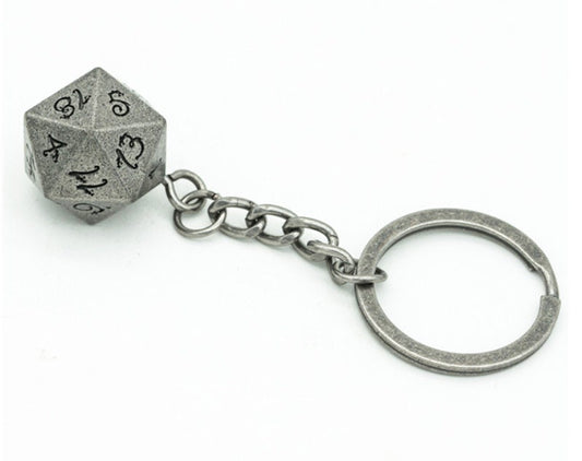 Metal D20 Keychain | Dice Jewelry | Silver | DND D&D Dungeons and Dragons Dice