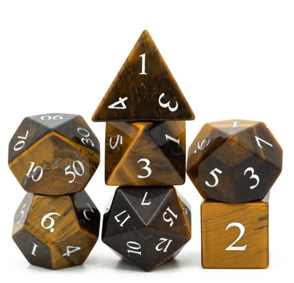 Real Gemstone Tiger's Eye Polyhedral Dice Set DnD Game Dungeons and Dragons Set 7