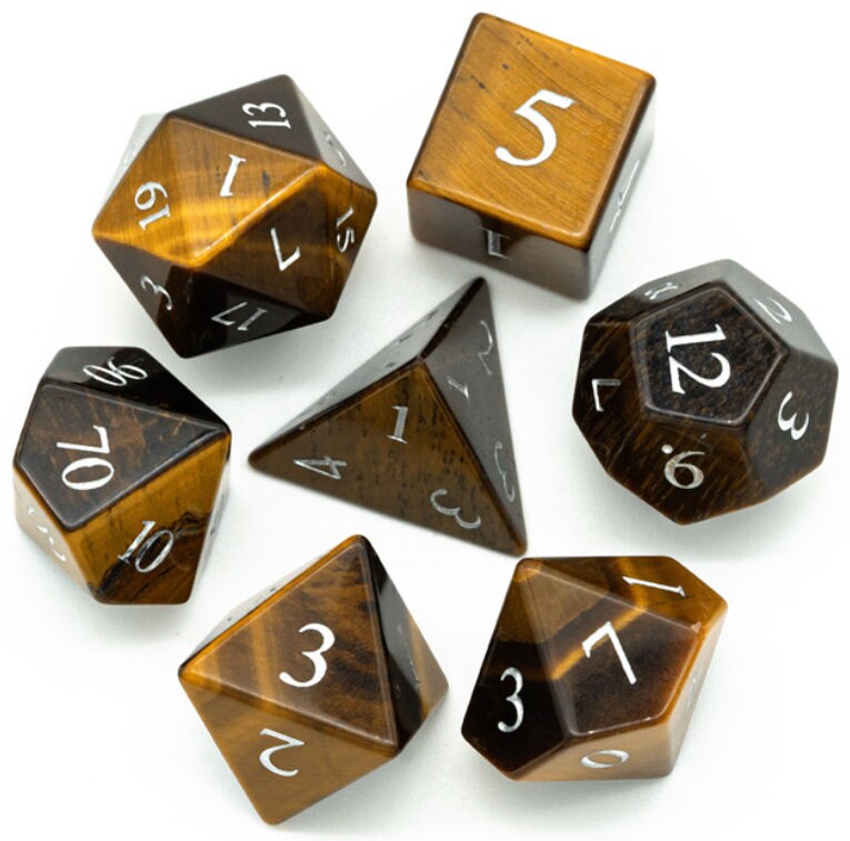 Real Gemstone Tiger's Eye Polyhedral Dice Set DnD Game Dungeons and Dragons Set 7