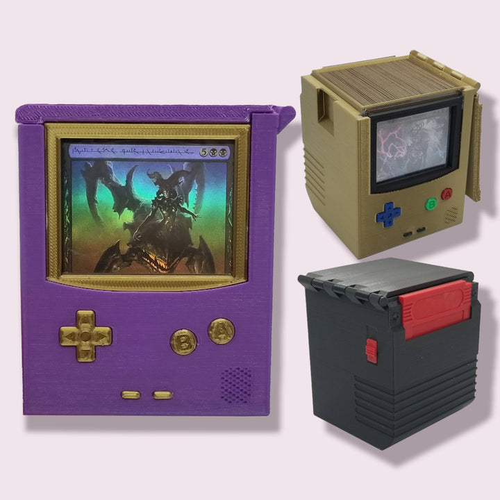 Retro handheld game deck box for Commander and sleeved TCG cards, primary product image.