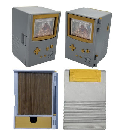 Additional view of the retro handheld game deck box with dice tray for Commander and sleeved TCG cards, image 2.